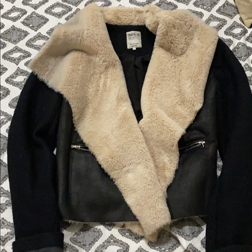 Zara Faux Fur Suede Wool Moto Jacket S